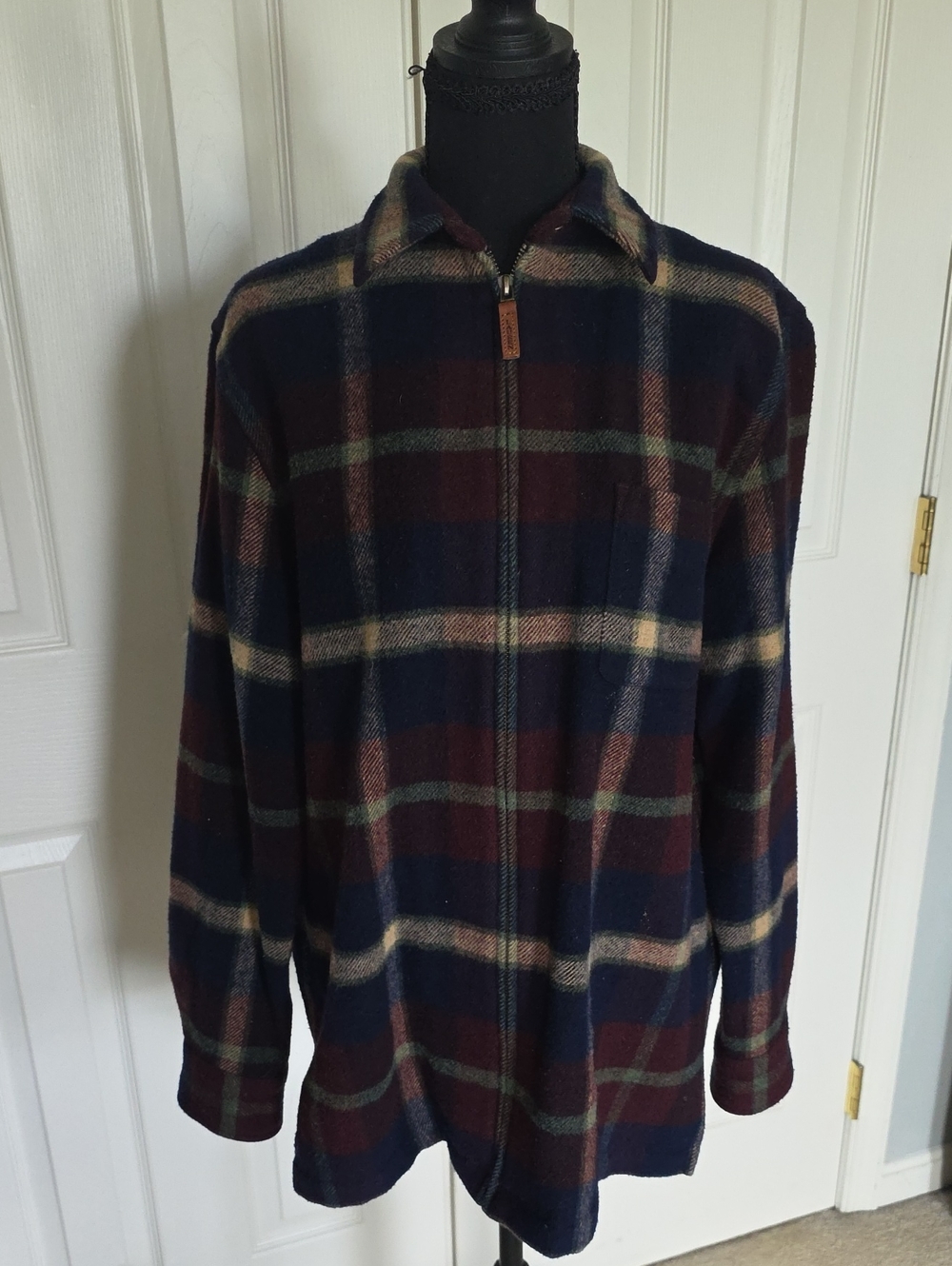 Ralph Lauren Vintage Navy, Burgundy & Cream Plaid Zip-Up Jacket